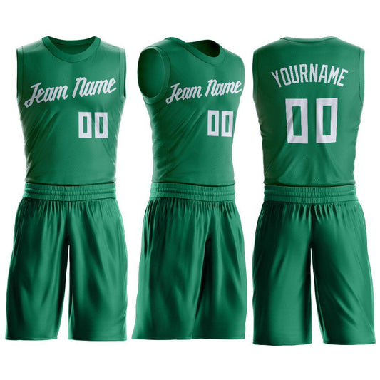 Custom Kelly Green White Round Neck Suit Basketball Jersey - Sky-Custom