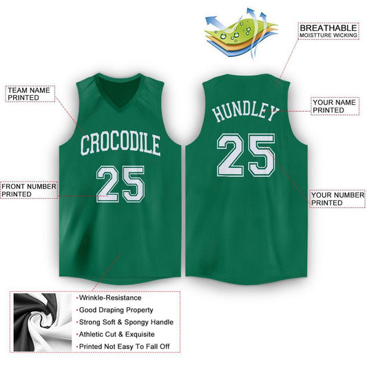 Custom Kelly Green White V-Neck Basketball Jersey - Sky-Custom