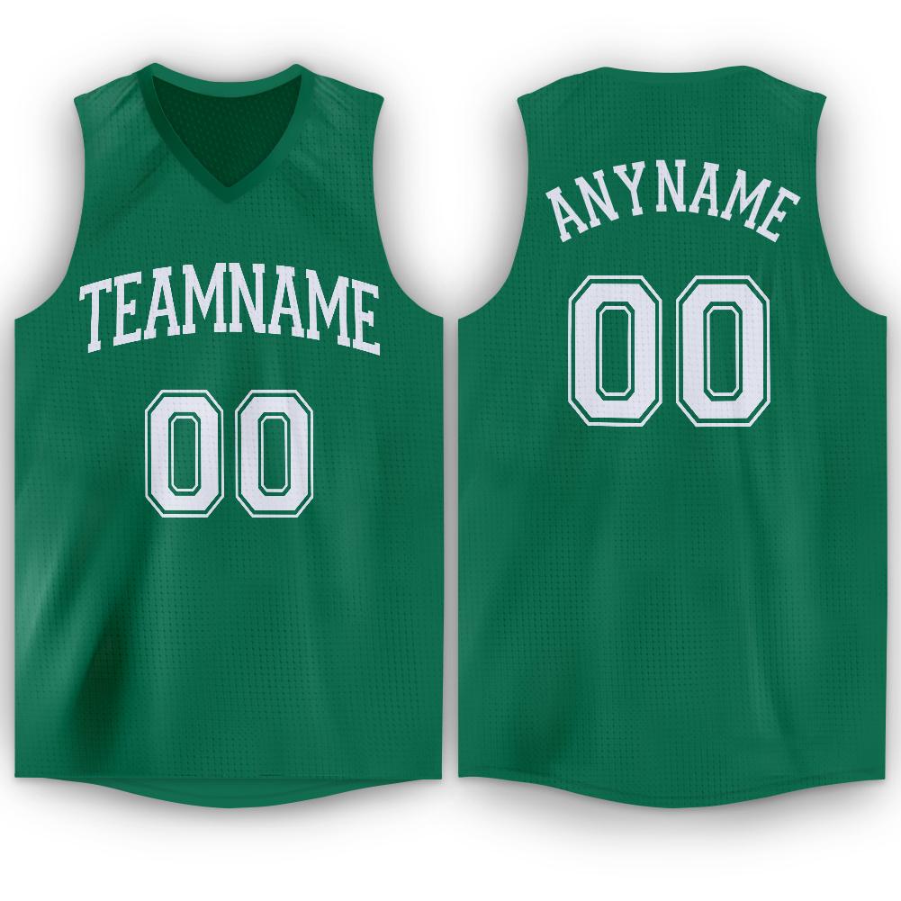 Custom Kelly Green White V-Neck Basketball Jersey - Sky-Custom