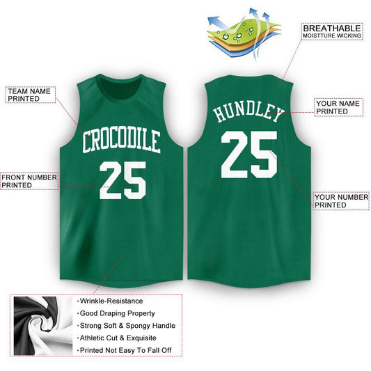 Custom Kelly Green White Round Neck Basketball Jersey - Sky-Custom