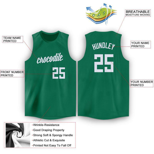 Custom Kelly Green White Round Neck Basketball Jersey - Sky-Custom