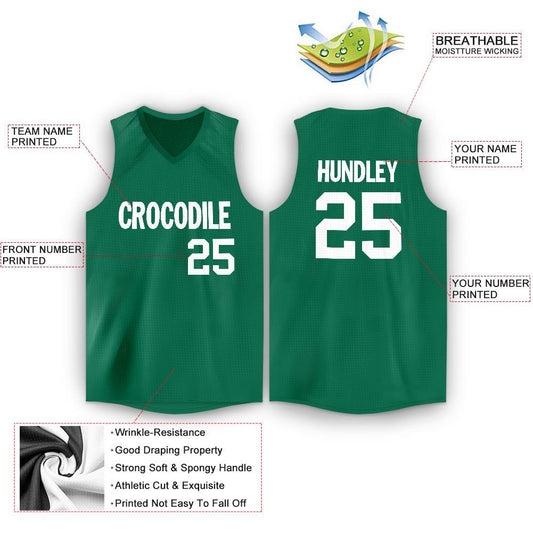 Custom Kelly Green White V-Neck Basketball Jersey - Sky-Custom