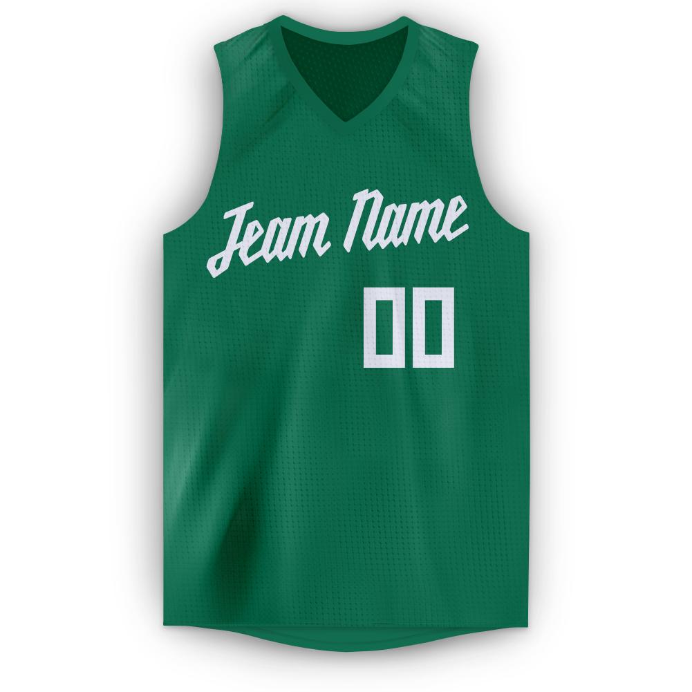 Custom Kelly Green White V-Neck Basketball Jersey - Sky-Custom