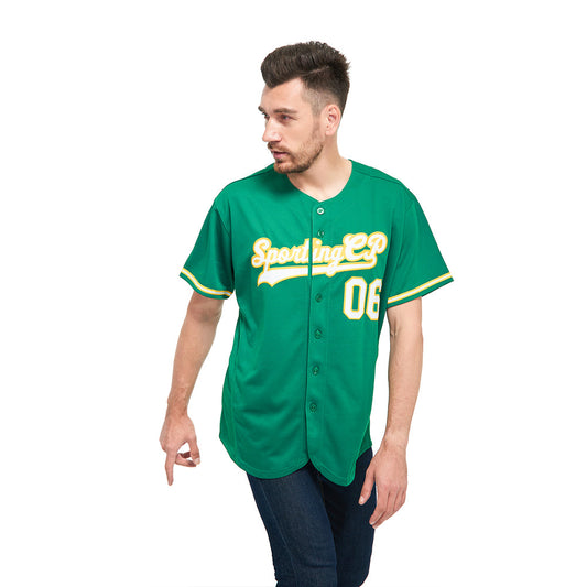 Custom Kelly Green White-Gold Authentic Baseball Jersey - Sky-Custom