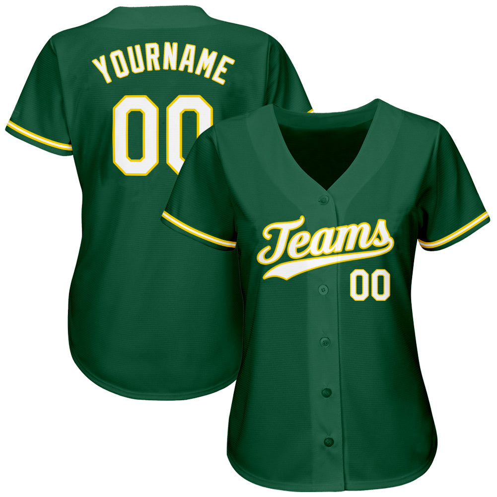 Custom Kelly Green White-Gold Authentic Baseball Jersey - Sky-Custom