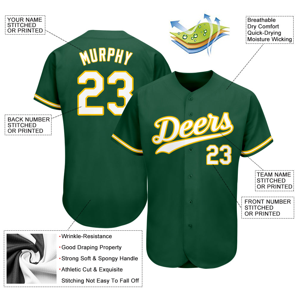 Custom Kelly Green White-Gold Authentic Baseball Jersey - Sky-Custom