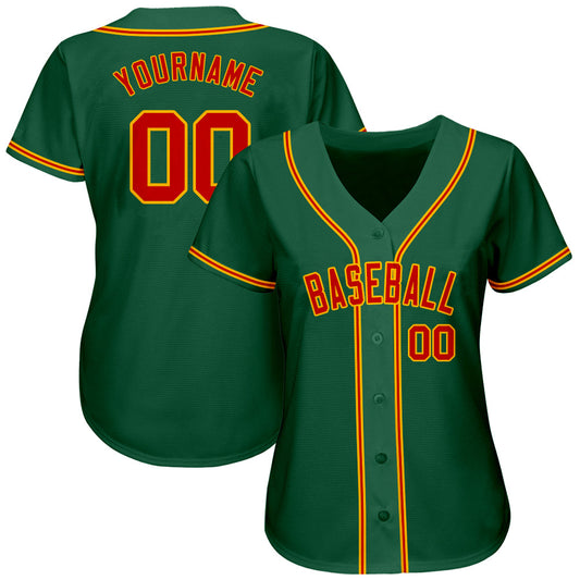 Custom Kelly Green Red-Gold Authentic Baseball Jersey - Sky-Custom