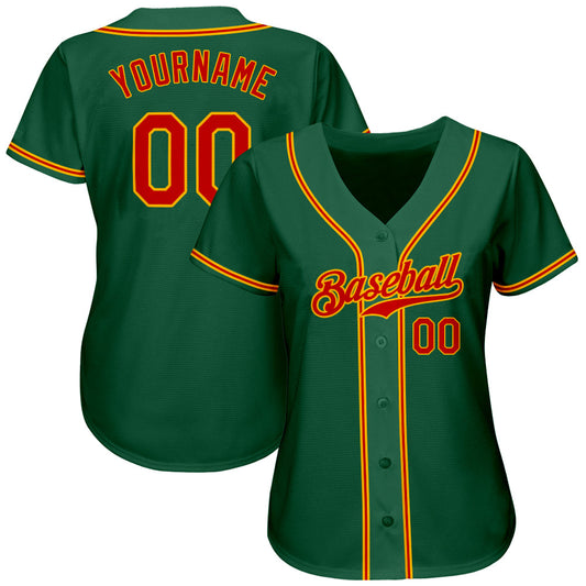 Custom Kelly Green Red-Gold Authentic Baseball Jersey - Sky-Custom