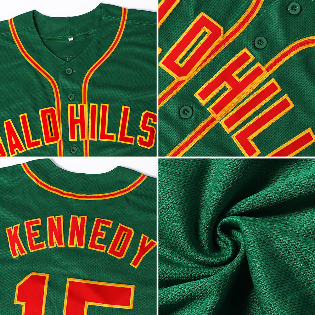Custom Kelly Green Red-Gold Authentic Baseball Jersey - Sky-Custom