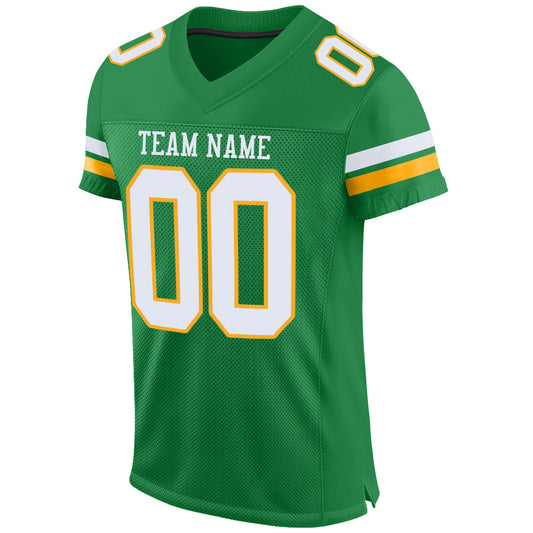 Custom Grass Green White-Gold Mesh Authentic Football Jersey - Sky-Custom