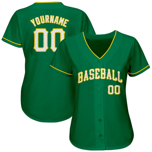 Custom Kelly Green White-Gold Authentic Baseball Jersey - Sky-Custom