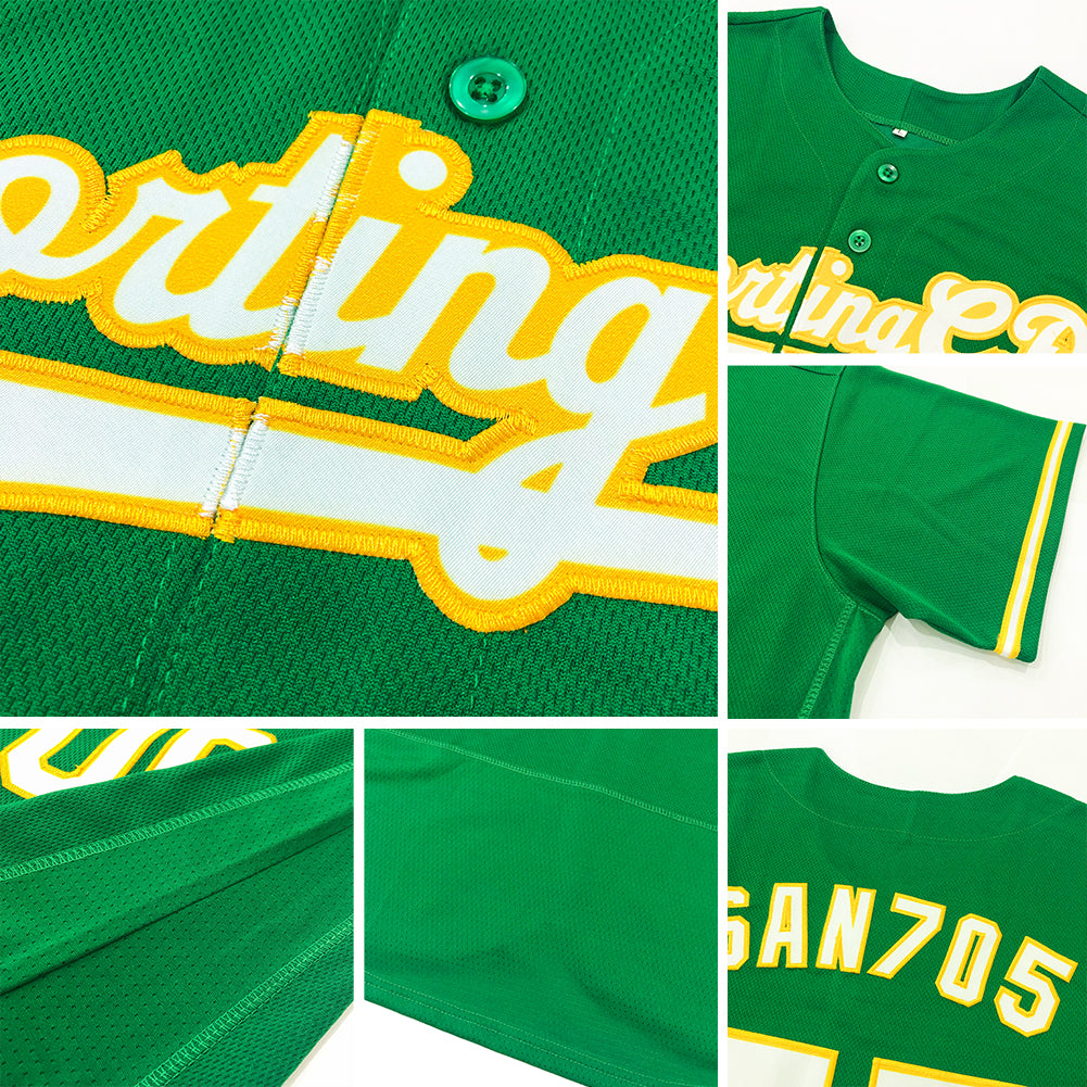 Custom Kelly Green White-Gold Authentic Baseball Jersey - Sky-Custom