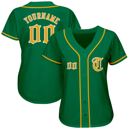 Custom Kelly Green Gold-White Authentic Baseball Jersey - Sky-Custom