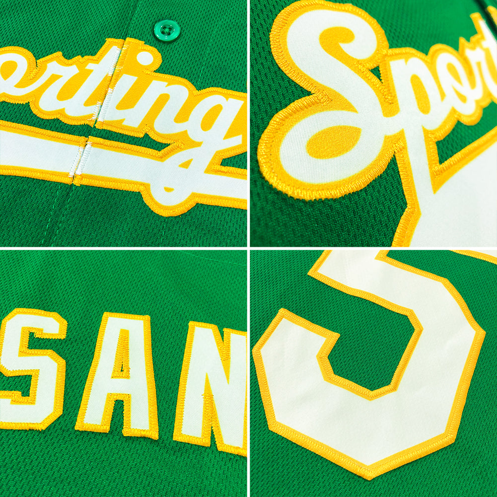 Custom Kelly Green Gold-White Authentic Baseball Jersey - Sky-Custom
