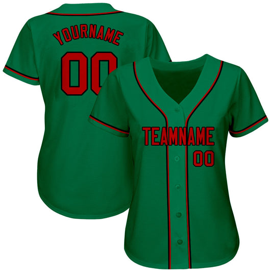 Custom Kelly Green Red-Black Authentic Baseball Jersey - Sky-Custom
