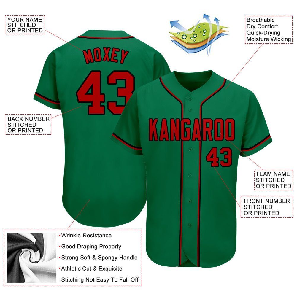 Custom Kelly Green Red-Black Authentic Baseball Jersey - Sky-Custom