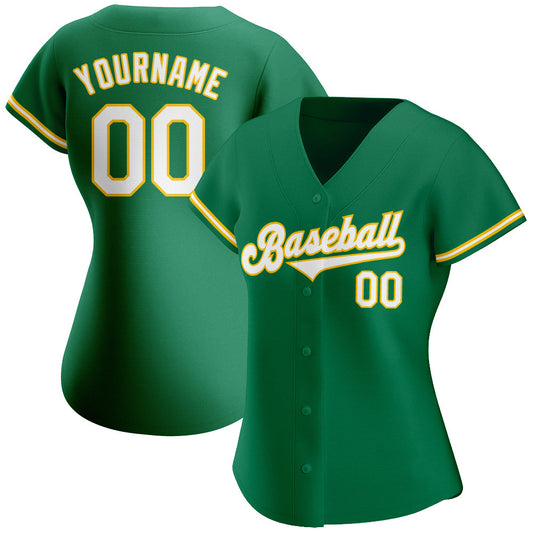 Custom Kelly Green White-Gold Authentic Baseball Jersey - Sky-Custom