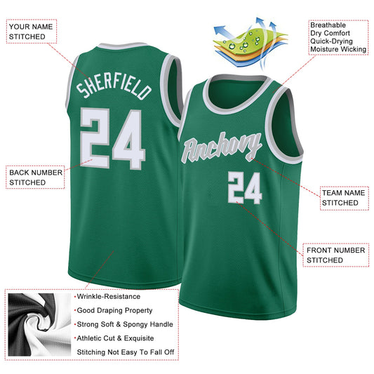 Custom Kelly Green White-Gray Round Neck Rib-Knit Basketball Jersey - Sky-Custom