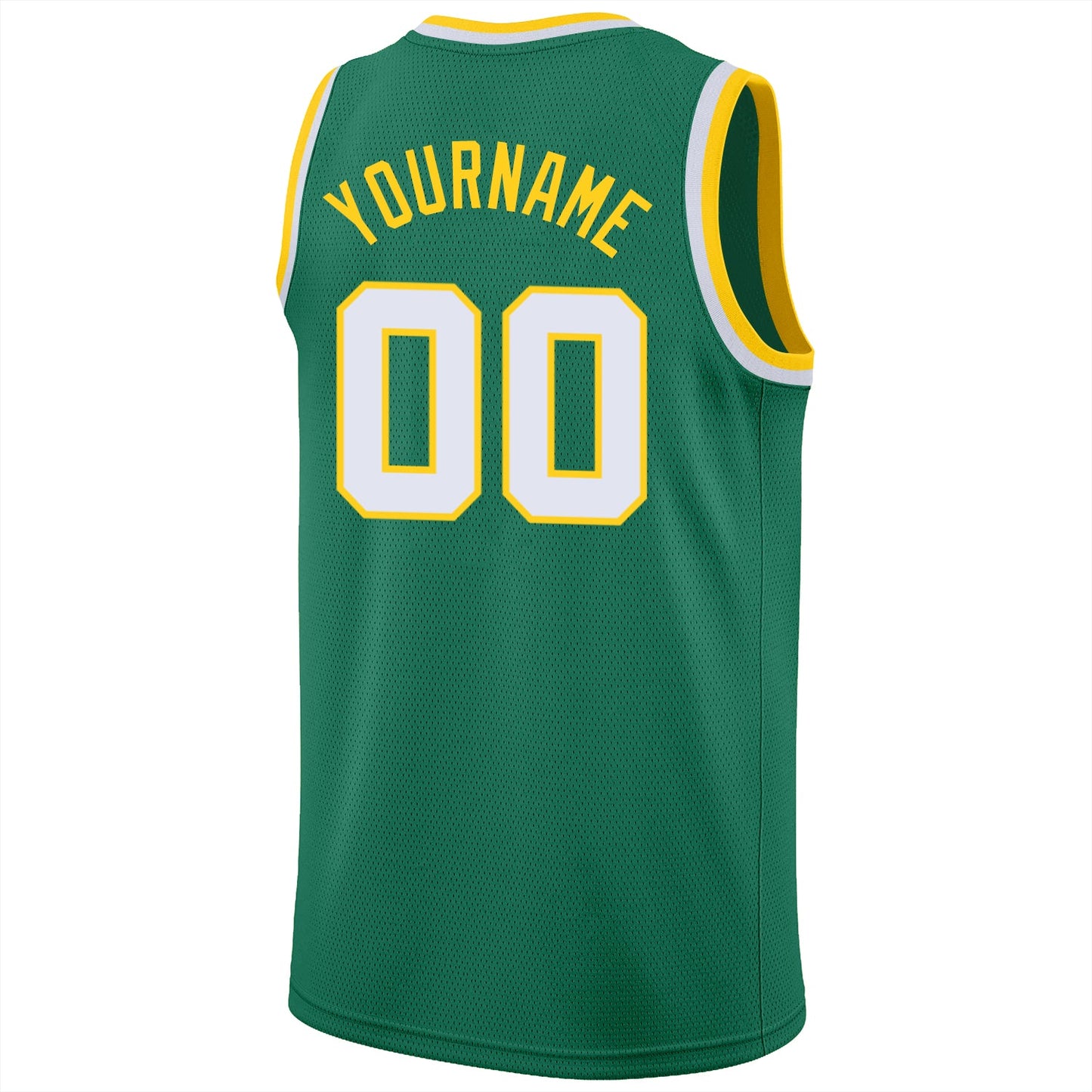 Custom Kelly Green White-Gold Round Neck Rib-Knit Basketball Jersey - Sky-Custom
