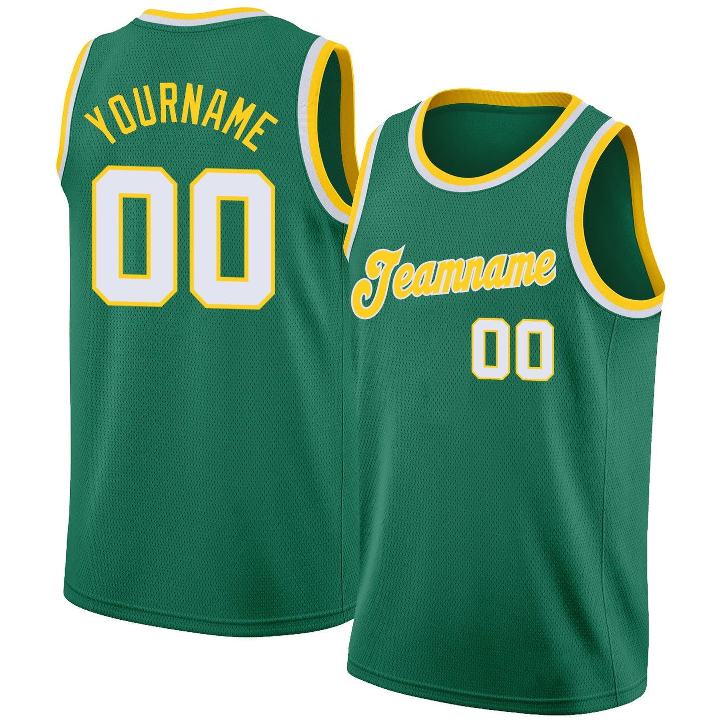 Custom Kelly Green White-Gold Round Neck Rib-Knit Basketball Jersey - Sky-Custom