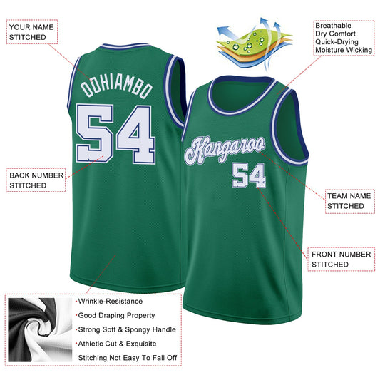 Custom Kelly Green White-Royal Round Neck Rib-Knit Basketball Jersey - Sky-Custom