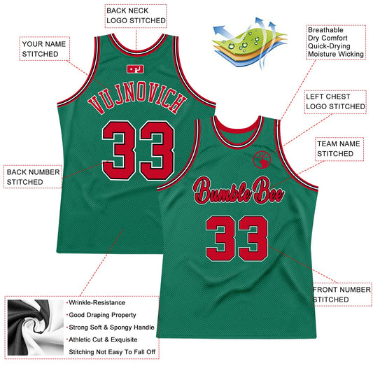 Custom Kelly Green Red-Black Authentic Throwback Basketball Jersey - Sky-Custom