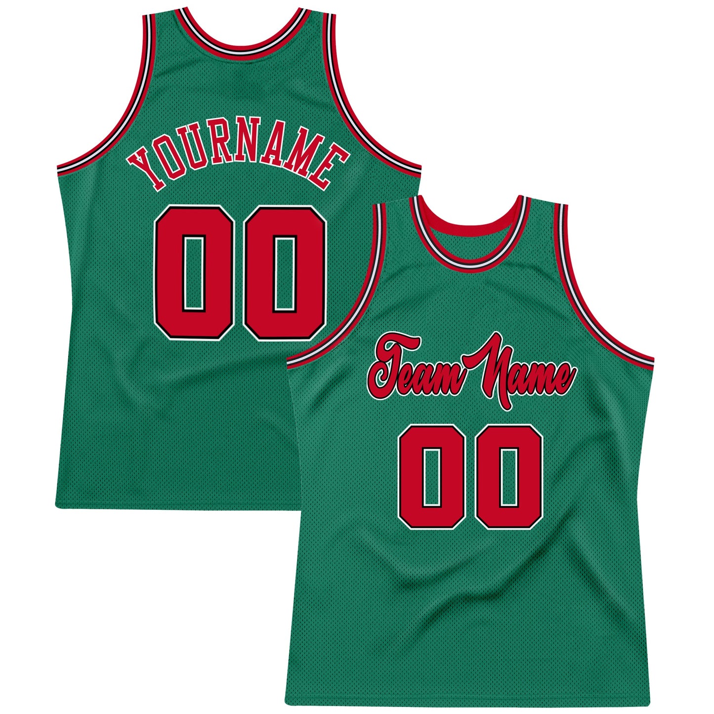 Custom Kelly Green Red-Black Authentic Throwback Basketball Jersey - Sky-Custom