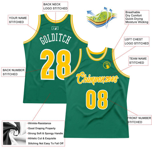 Custom Kelly Green Gold-White Authentic Throwback Basketball Jersey - Sky-Custom