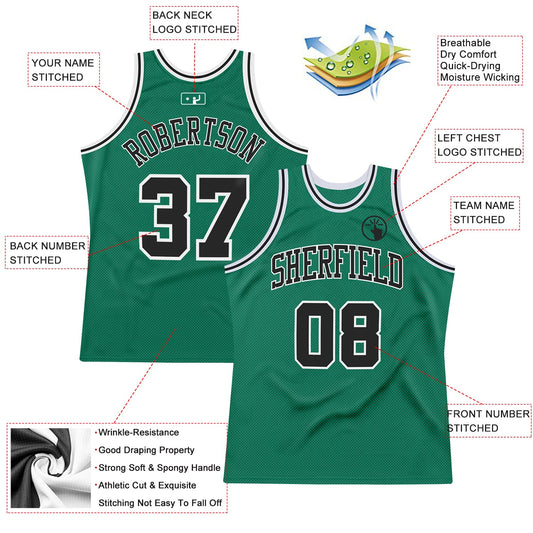 Custom Kelly Green Black-White Authentic Throwback Basketball Jersey - Sky-Custom