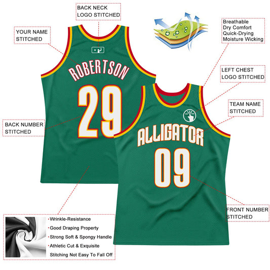 Custom Kelly Green White-Gold Authentic Throwback Basketball Jersey - Sky-Custom