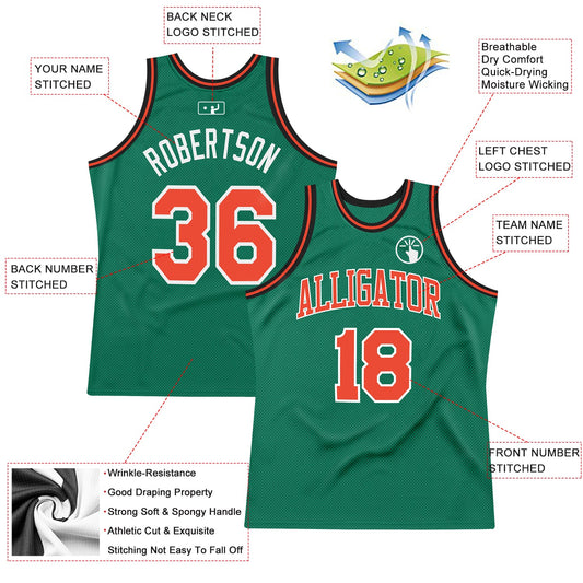Custom Kelly Green Orange-White Authentic Throwback Basketball Jersey - Sky-Custom