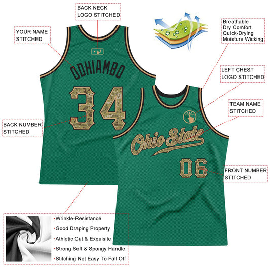 Custom Kelly Green Camo-Black Authentic Throwback Basketball Jersey - Sky-Custom