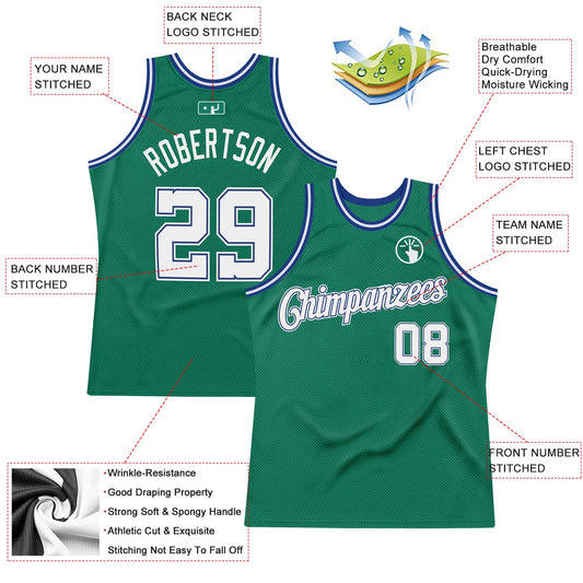 Custom Kelly Green White-Royal Authentic Throwback Basketball Jersey - Sky-Custom