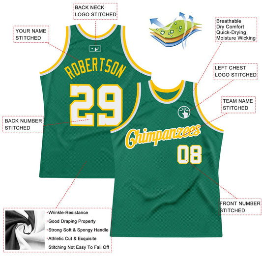 Custom Kelly Green White-Gold Authentic Throwback Basketball Jersey - Sky-Custom