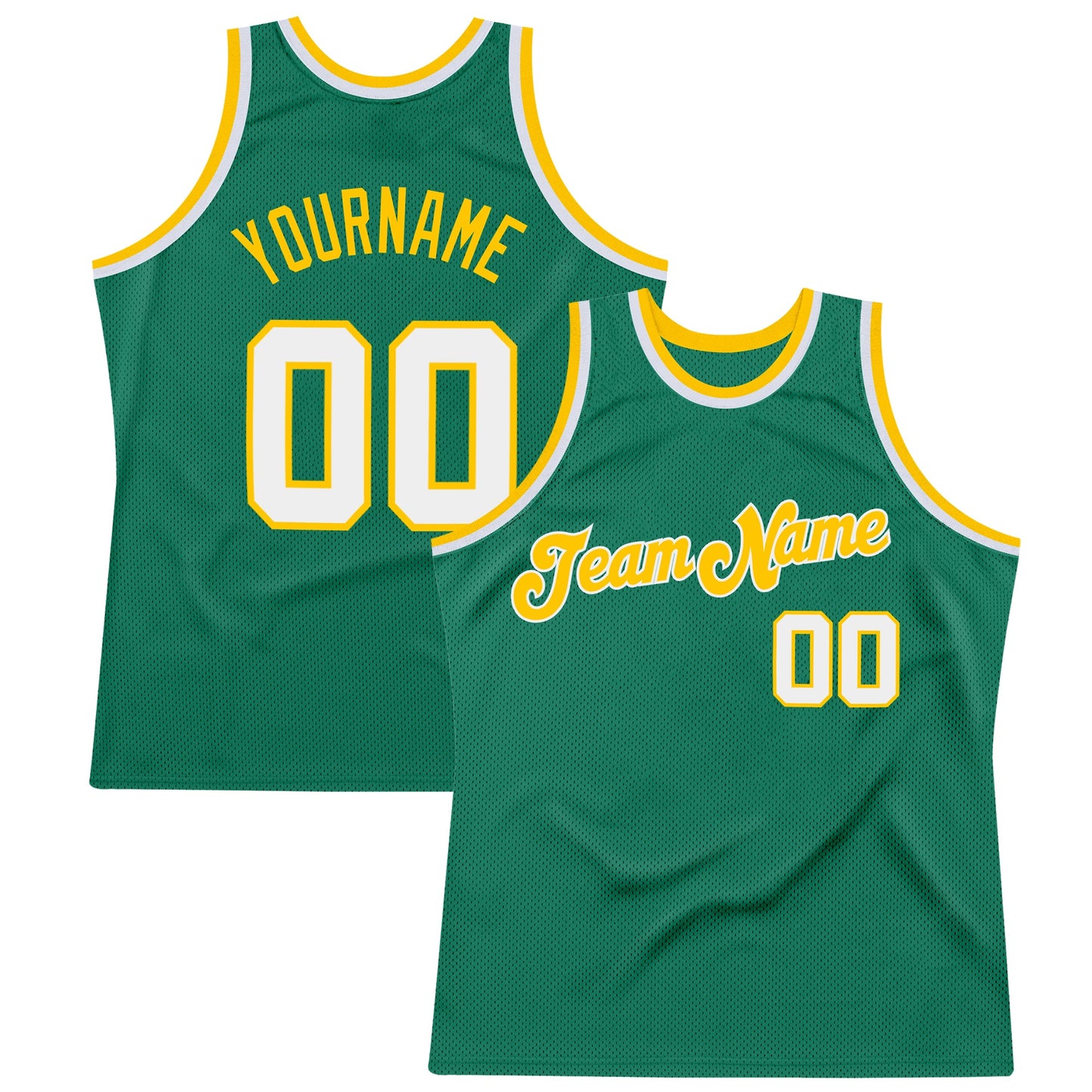 Custom Kelly Green White-Gold Authentic Throwback Basketball Jersey - Sky-Custom