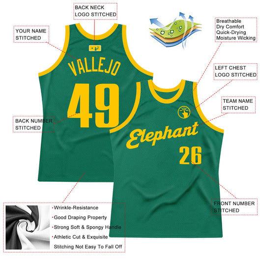 Custom Kelly Green Gold Authentic Throwback Basketball Jersey - Sky-Custom
