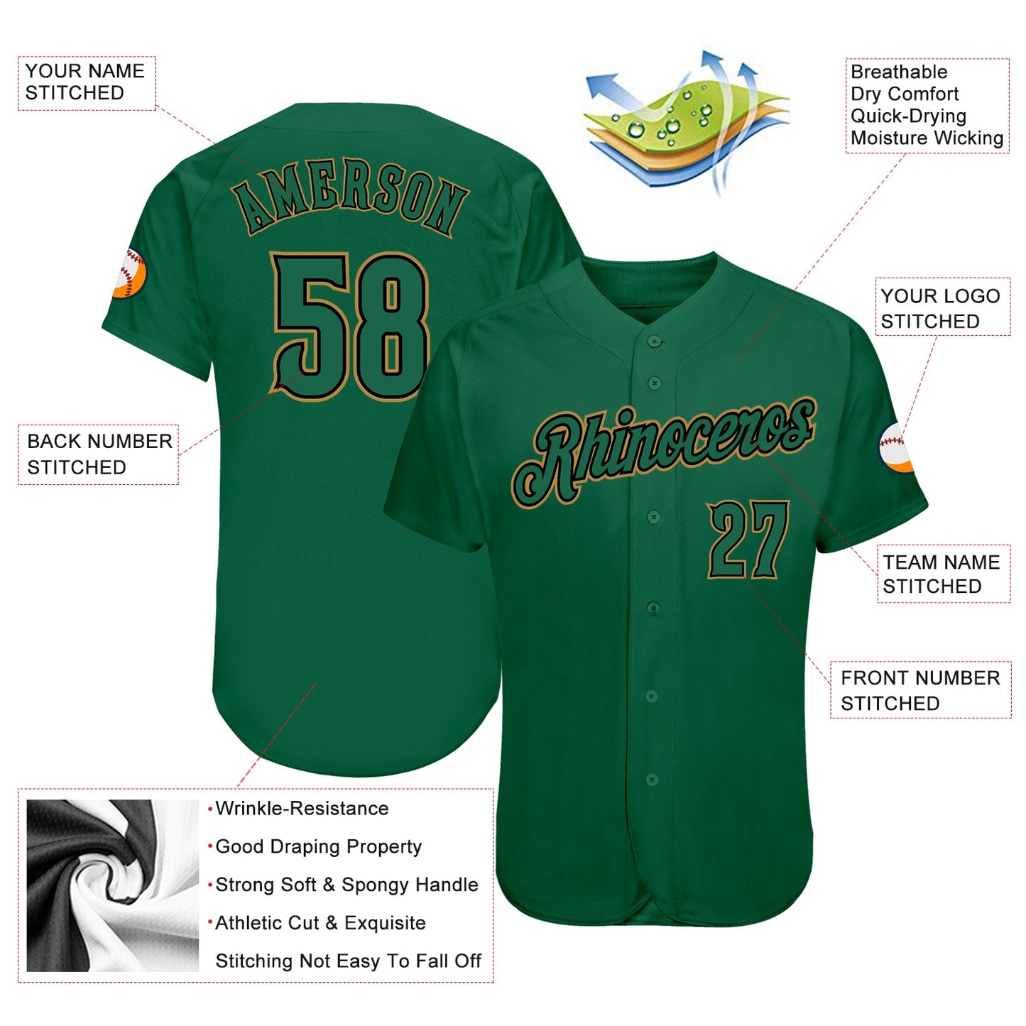 Custom Kelly Green Kelly Green-Old Gold Authentic Baseball Jersey - Sky-Custom