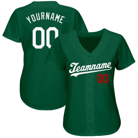 Custom Kelly Green White-Red Authentic Baseball Jersey - Sky-Custom