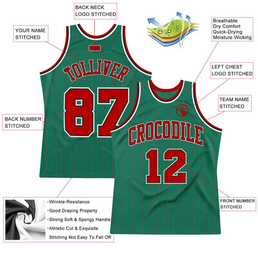 Custom Kelly Green Red Pinstripe Red-Black Authentic Basketball Jersey - Sky-Custom
