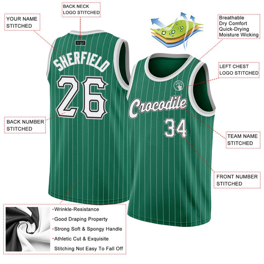 Custom Kelly Green White Pinstripe White-Gray Authentic Basketball Jersey - Sky-Custom