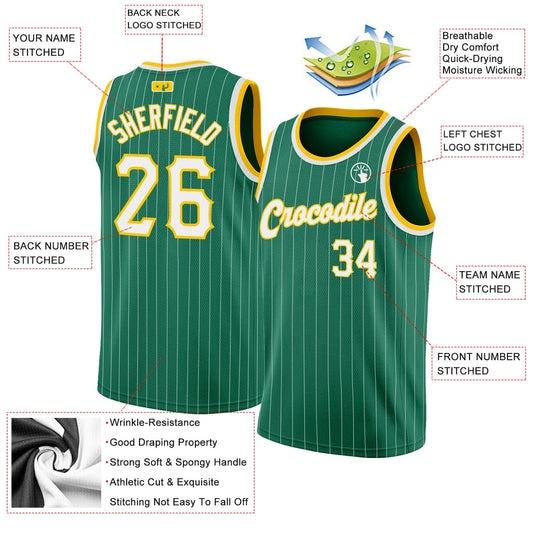 Custom Kelly Green White Pinstripe White-Gold Authentic Basketball Jersey - Sky-Custom