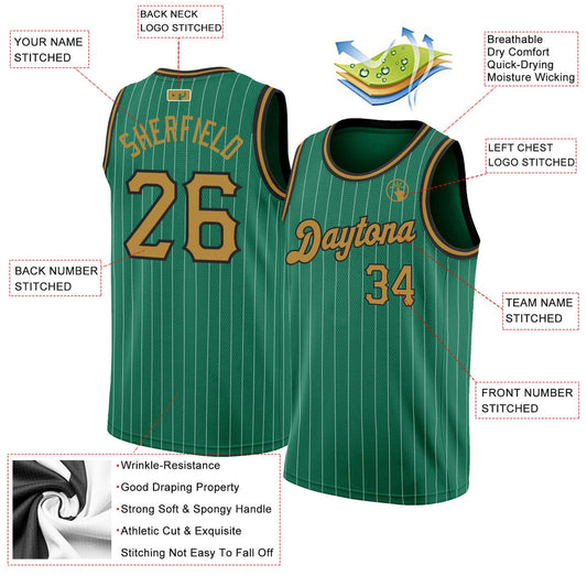 Custom Kelly Green White Pinstripe Old Gold-Black Authentic Basketball Jersey - Sky-Custom