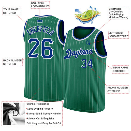 Custom Kelly Green White Pinstripe Royal-White Authentic Basketball Jersey - Sky-Custom