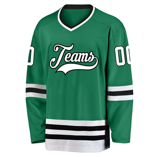 Custom Kelly Green White-Black Hockey Jersey - Sky-Custom