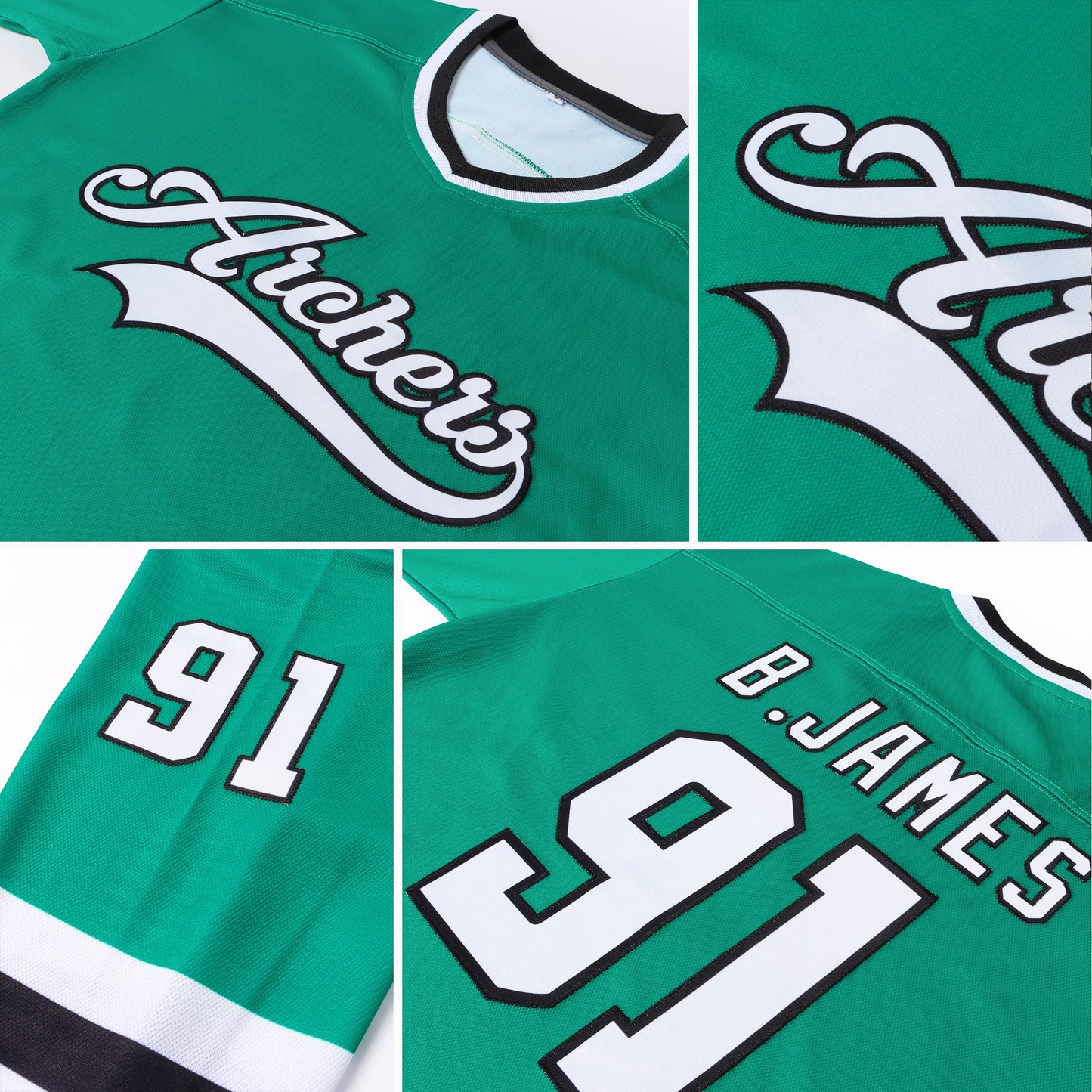 Custom Kelly Green White-Black Hockey Jersey - Sky-Custom