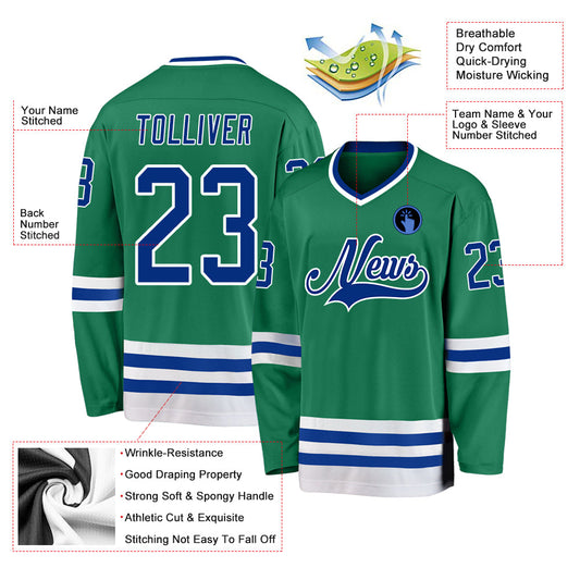 Custom Kelly Green Royal-White Hockey Jersey - Sky-Custom