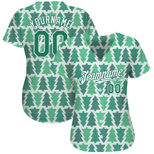 Custom Kelly Green Kelly Green-White Christmas 3D Authentic Baseball Jersey - Sky-Custom
