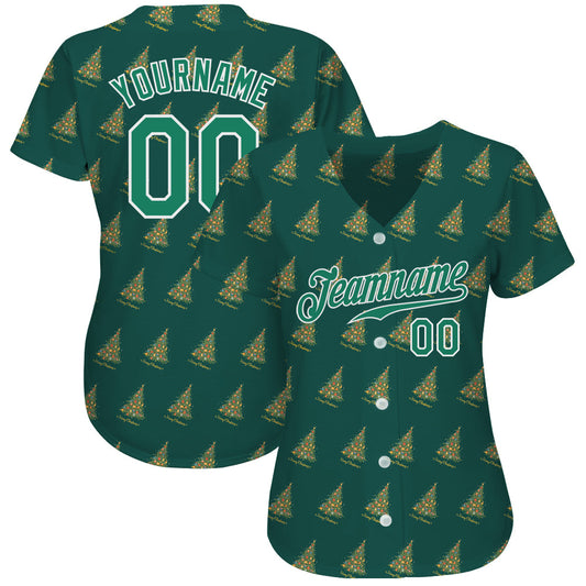 Custom Kelly Green Kelly Green-White Christmas 3D Authentic Baseball Jersey - Sky-Custom