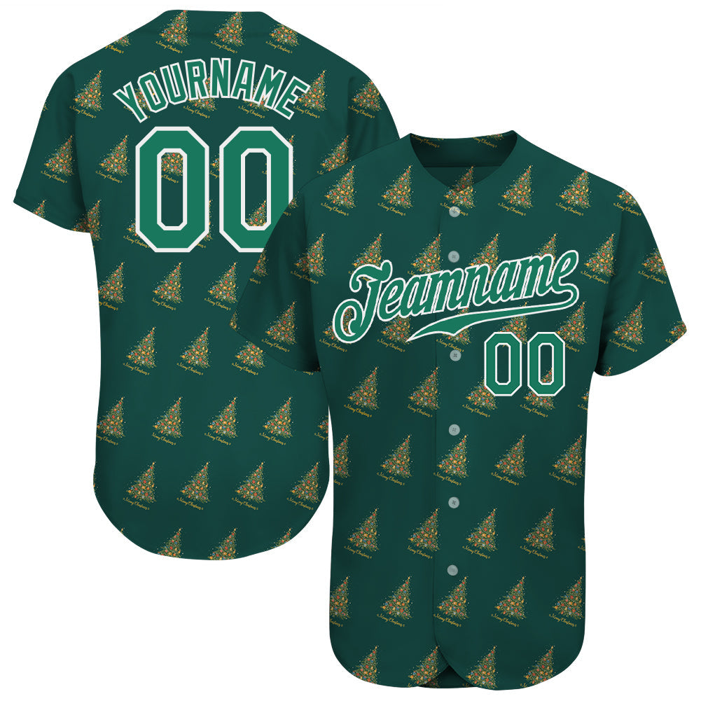 Custom Kelly Green Kelly Green-White Christmas 3D Authentic Baseball Jersey - Sky-Custom