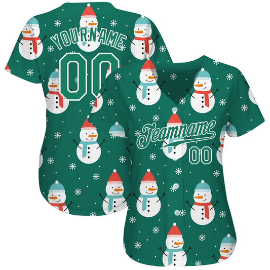 Custom Kelly Green Kelly Green-White Christmas 3D Authentic Baseball Jersey - Sky-Custom
